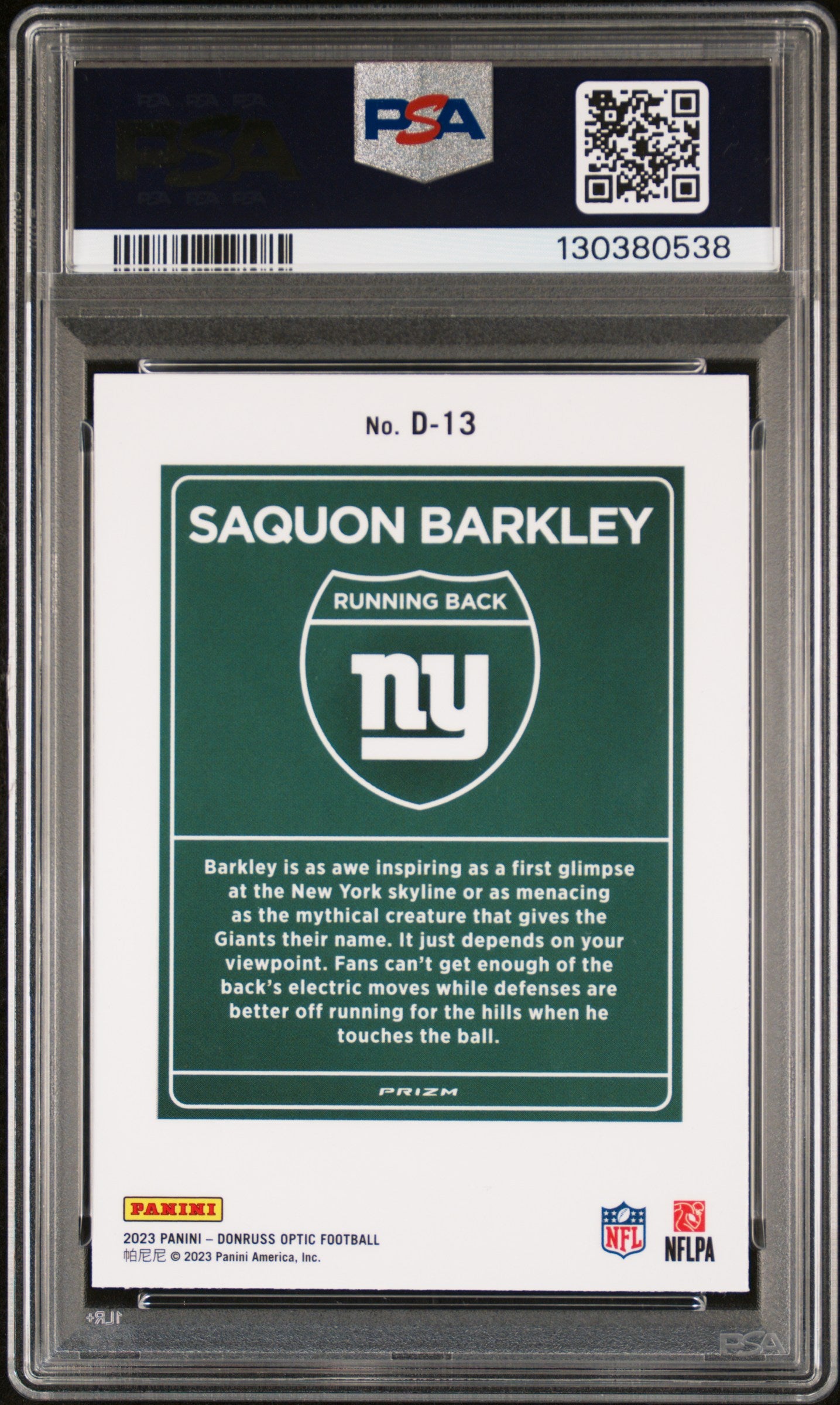 2023 Panini Donruss Optic Downtown Saquon Barkley #D13 PSA 10