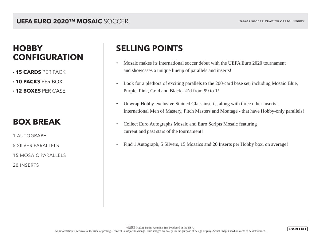 2020-21 Panini Mosaic UEFA Euro Soccer Hobby Box