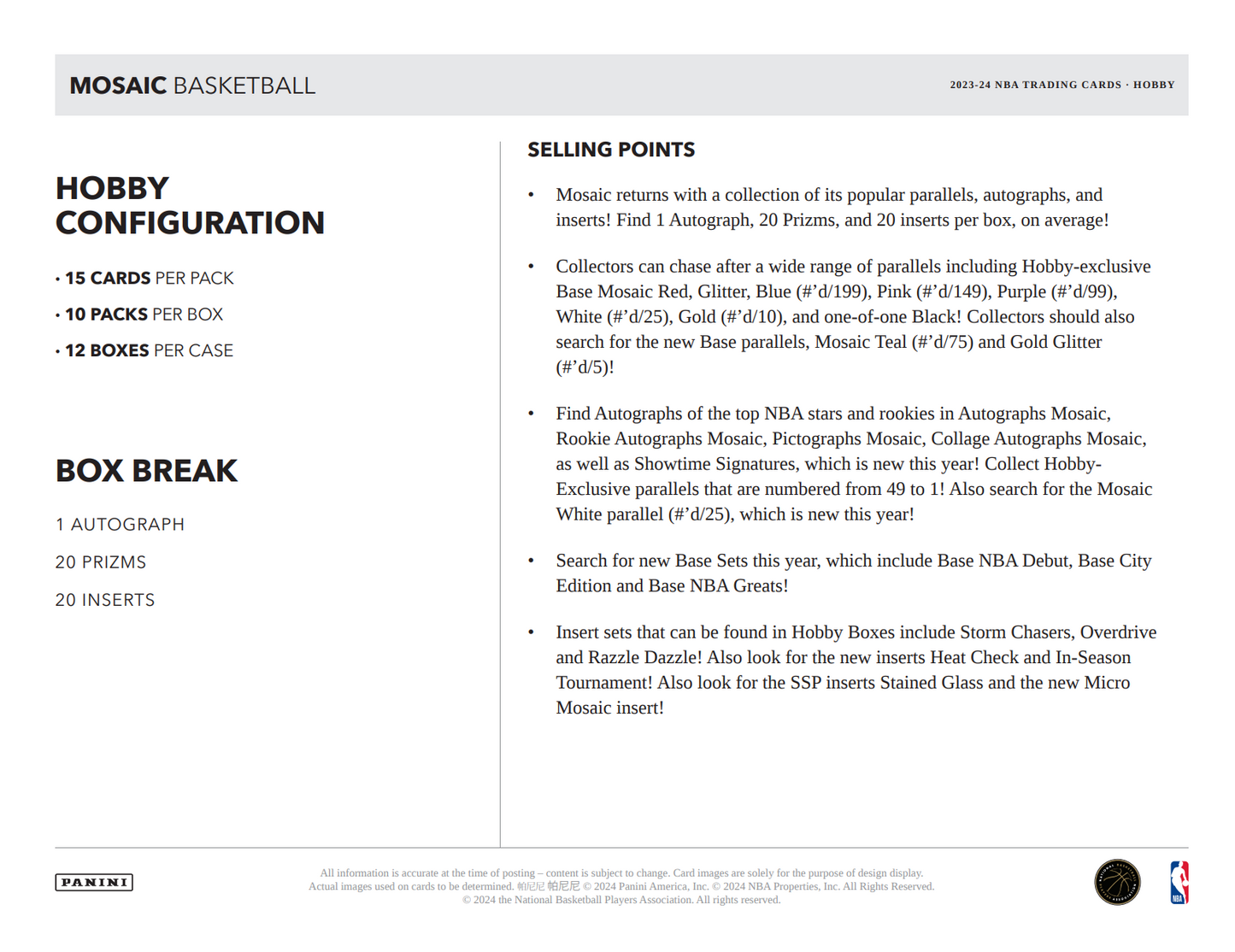2023-24 Panini Mosaic Basketball Hobby Box