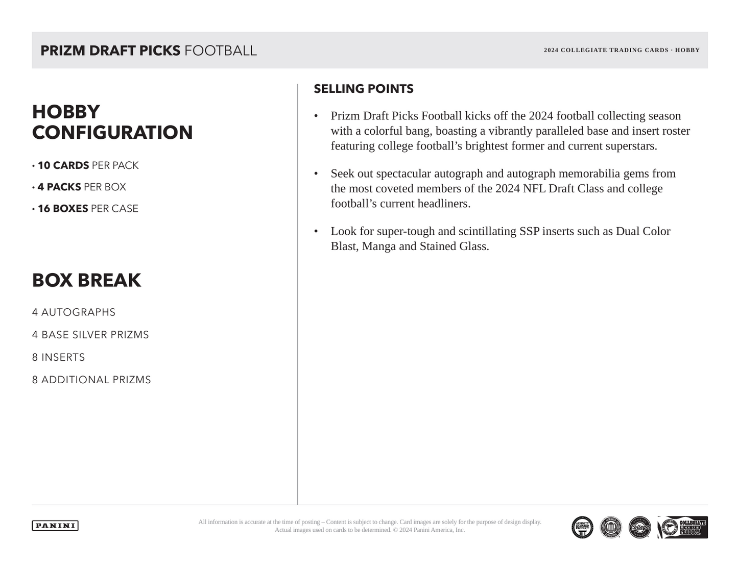 2024 Panini Prizm Draft Picks Collegiate Football Hobby Box