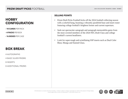 2024 Panini Prizm Draft Picks Collegiate Football Hobby Box