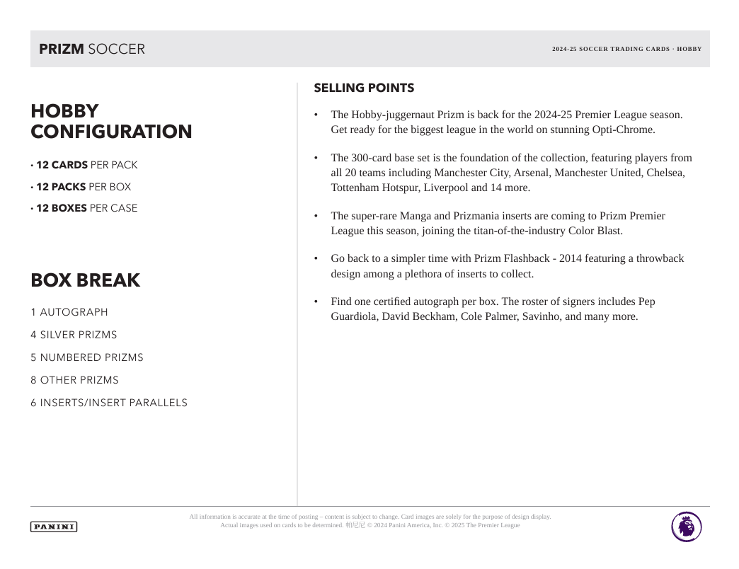 2024-25 Panini Prizm Premier League Soccer Hobby Box