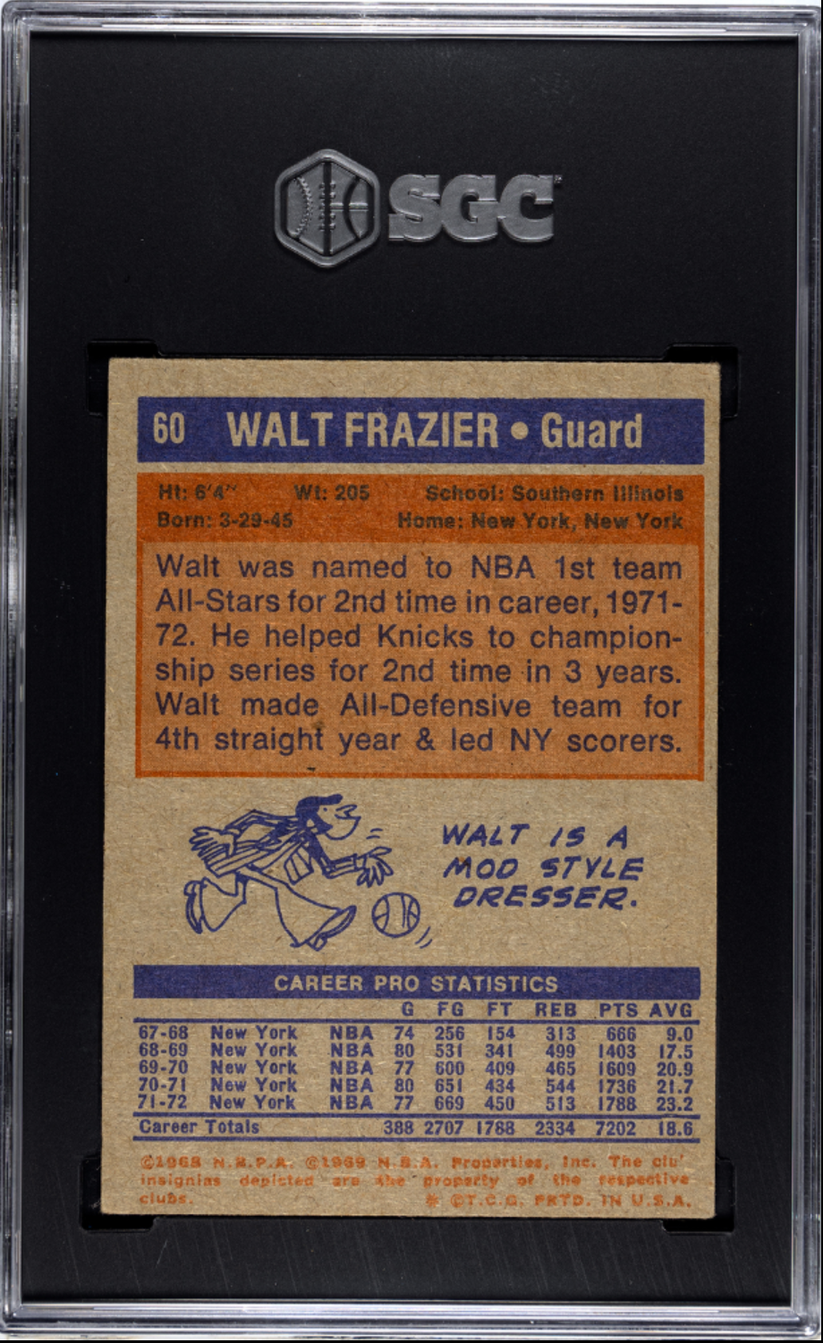 1972-73 Topps #60 Walt Frazier SGC 4.5 - Back