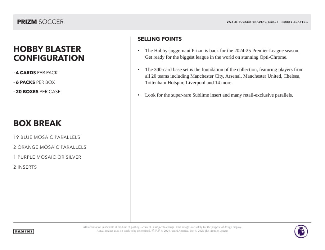 2024-25 Panini Prizm Premier League Soccer Hobby Blaster Box