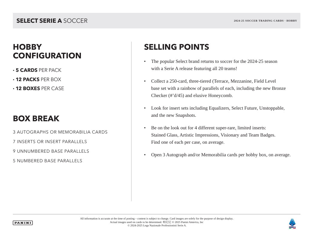 2024-25 Panini Select Serie A Soccer Hobby Box