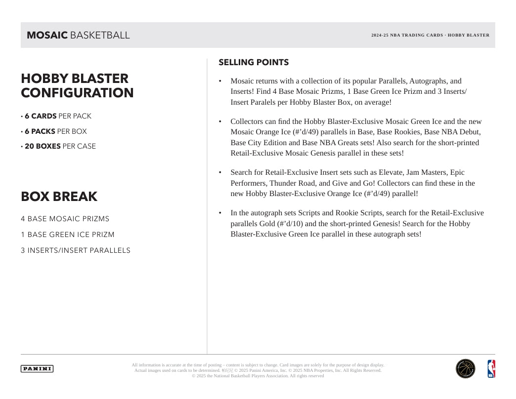 2024-25 Panini Mosaic Basketball Hobby Blaster Box