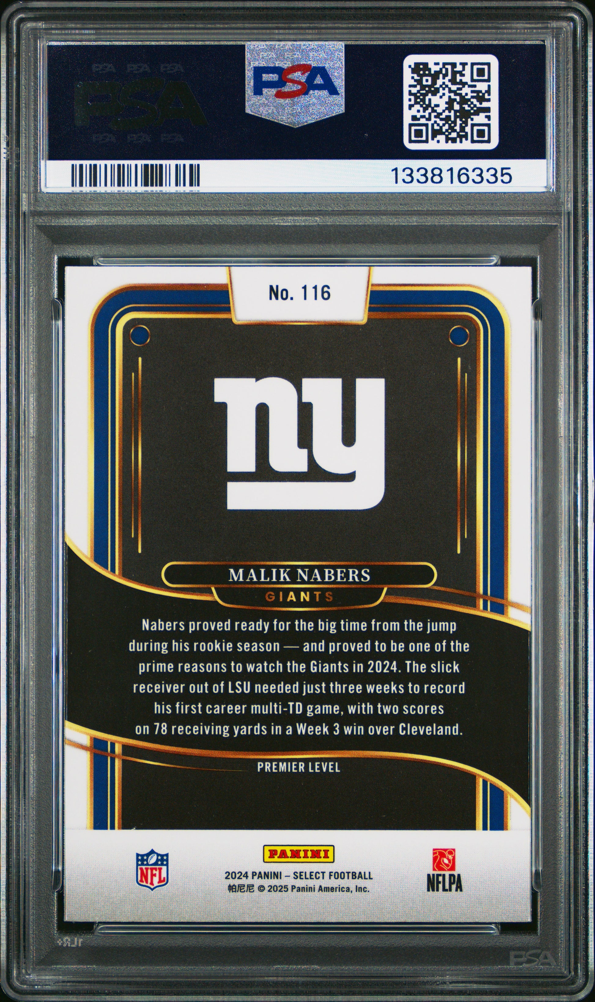 2024 Panini Select #116 Malik Nabers PSA 10