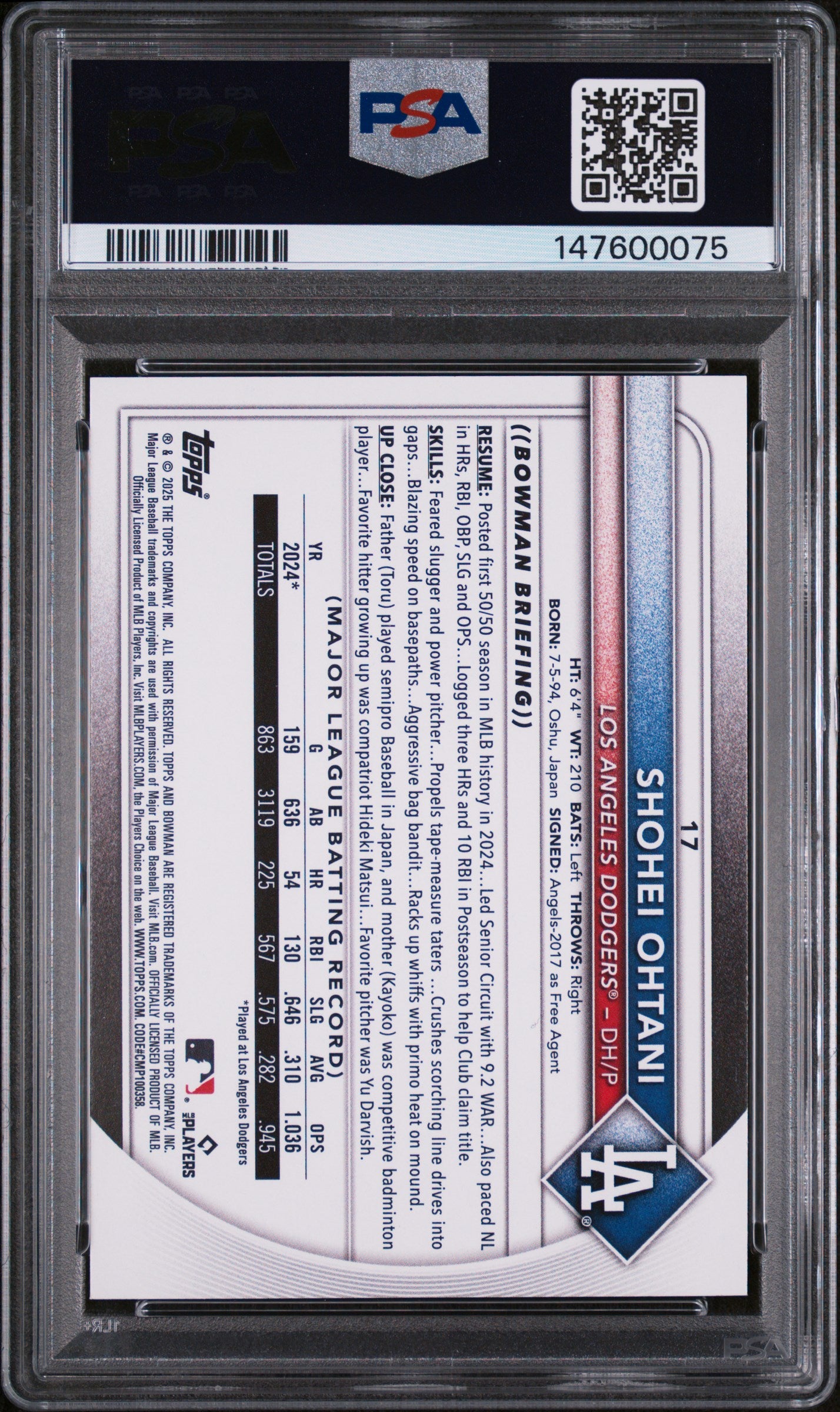 2025 Bowman #17 Shohei Ohtani PSA 9 (147600075)