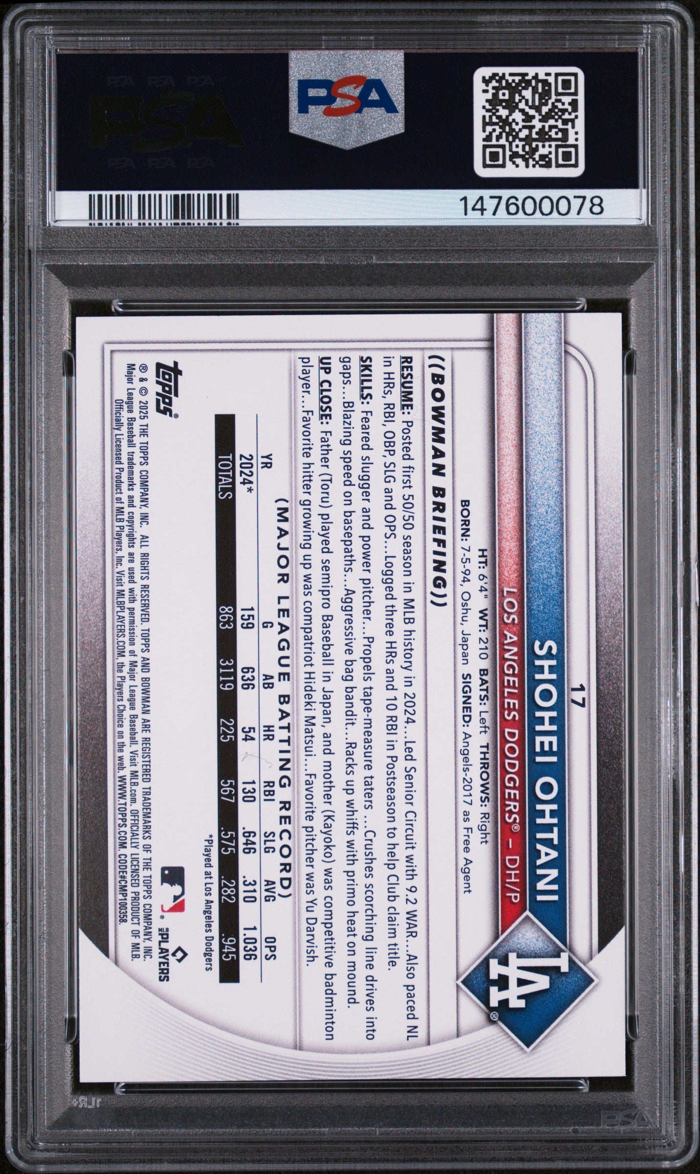 2025 Bowman #17 Shohei Ohtani PSA 9 (147600078)