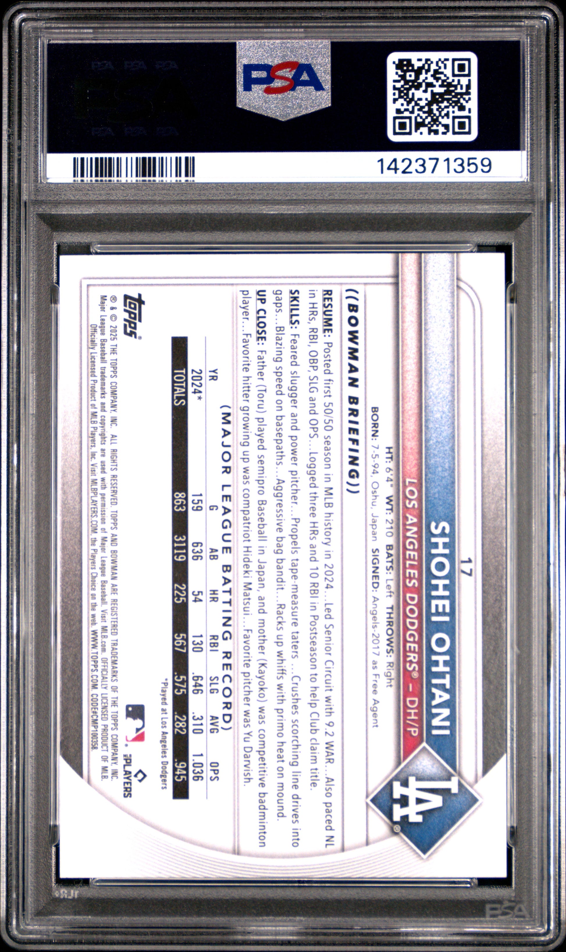 2025 Bowman #17 Shohei Ohtani PSA 9 (142371359)