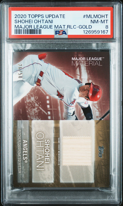 2020 Topps Update Major League Material Relic Gold /50 Shohei Ohtani #MLM-OHT PSA 8