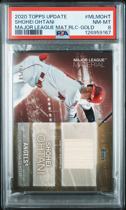 2020 Topps Update Major League Material Relic Gold /50 Shohei Ohtani #MLM-OHT PSA 8
