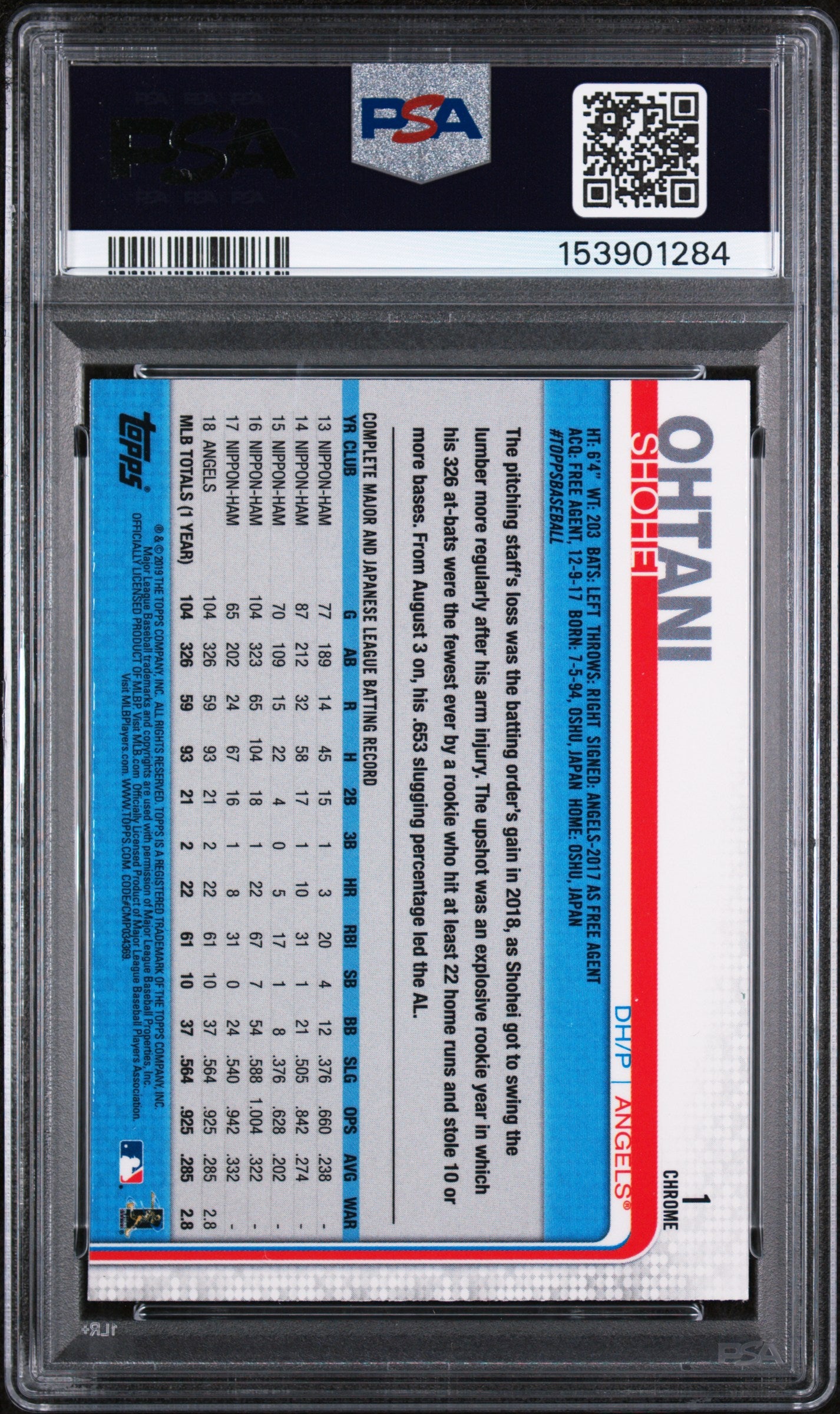 2019 Topps Chrome #1 Shohei Ohtani PSA 9