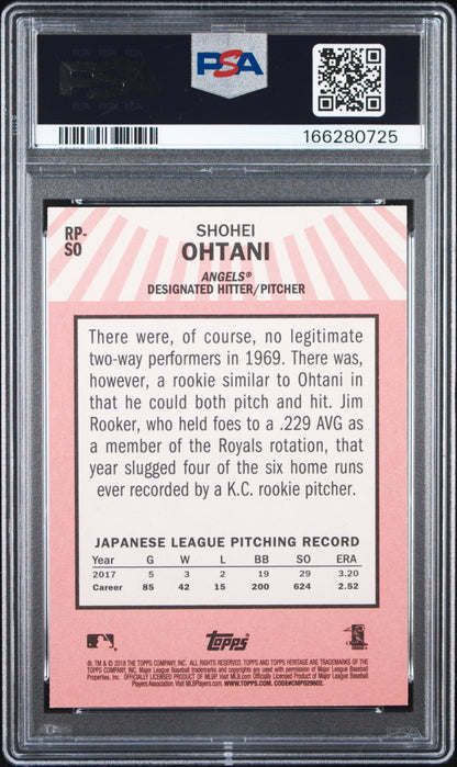 2018 Topps Heritage Rookie Performer #RP-SO Shohei Ohtani PSA 9