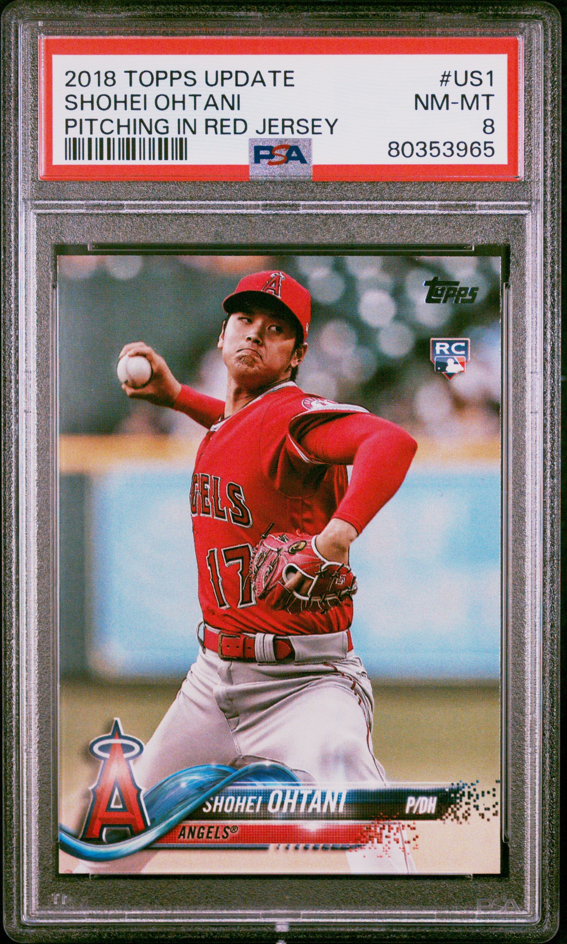 2018 Topps Update Pitching In Red Jersey #US1 Shohei Ohtani PSA 8