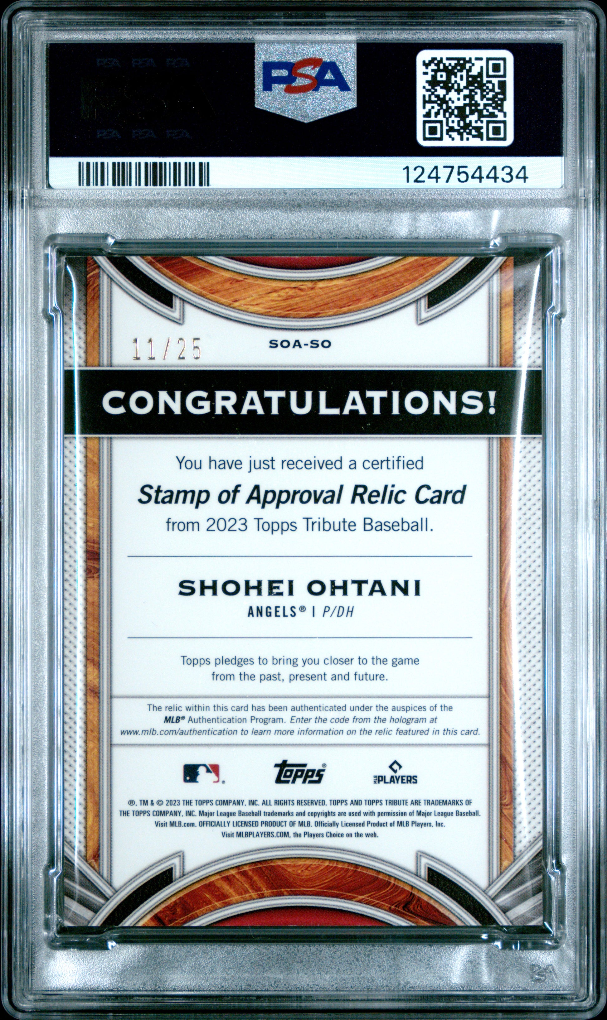 2023 Topps Tribute Stamp Of Approval Orange /25 Shohei Ohtani #SOA-SO PSA 10