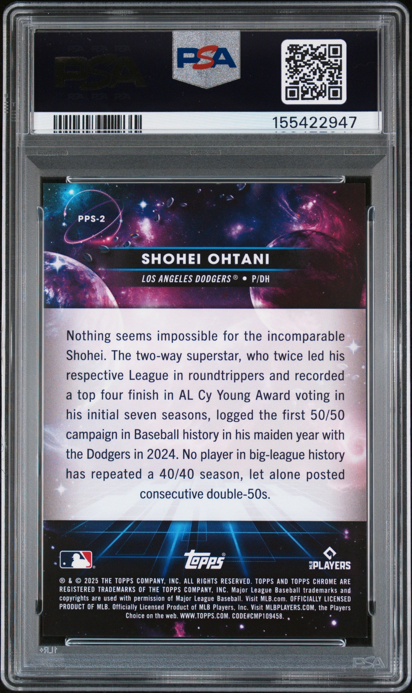 2025 Topps Cosmic Chrome Planetary Pursuit Sun #2 Shohei Ohtani PSA 9