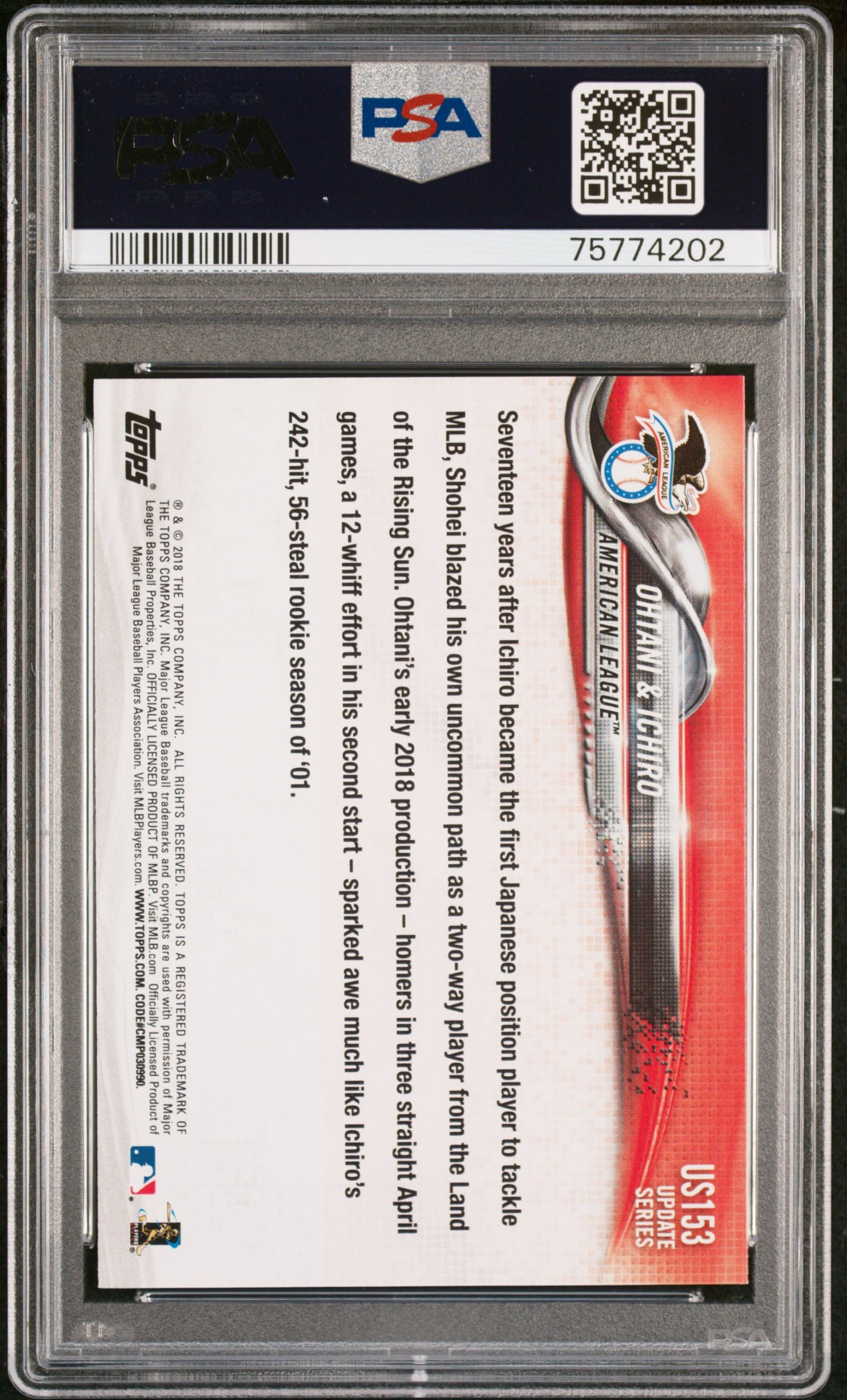 2018 Topps Update #US153 Shohei Ohtani / Ichiro PSA 10