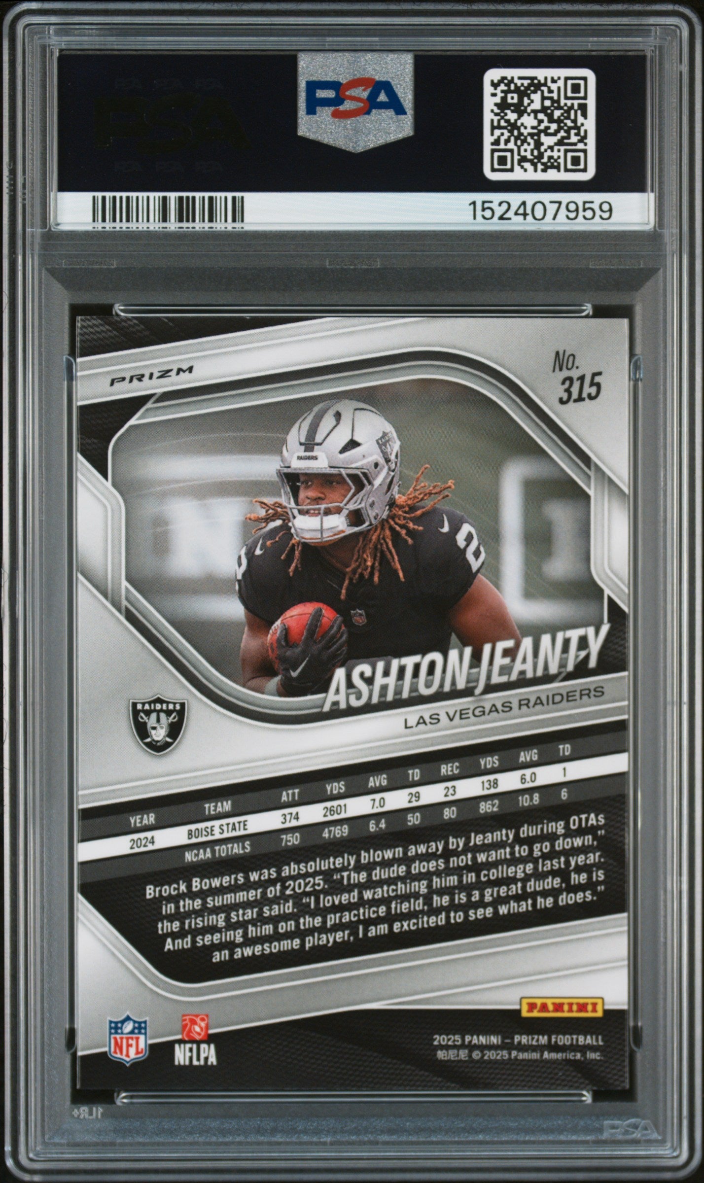 2025 Panini Prizm Silver Prizm #315 Ashton Jeanty PSA 9