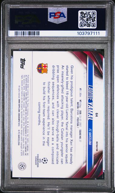 2023-24 Topps Chrome UEFA Club Competitions Refractor #64 Lamine Yamal PSA 9 - Back