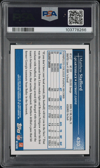 2009 Topps Throwing #430 Matthew Stafford PSA 10