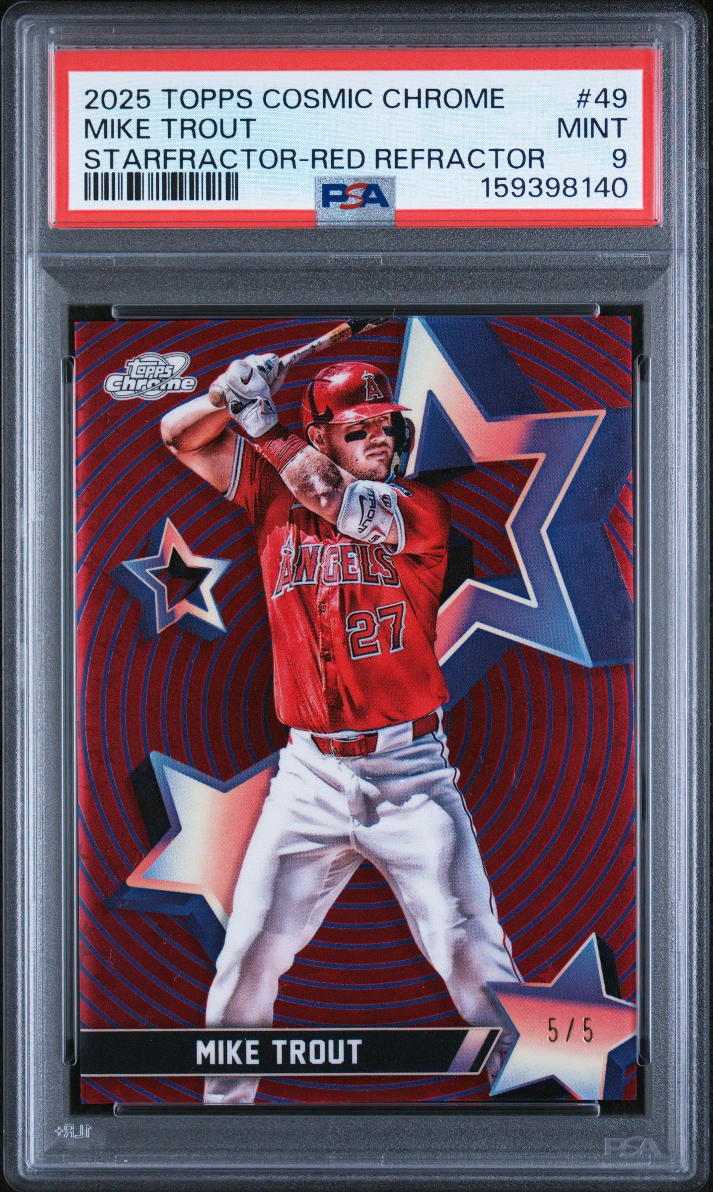 2025 Topps Chrome Cosmic Star Fractor Red /5 #SF-49 Mike Trout