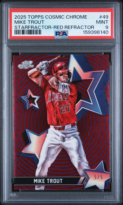 2025 Topps Chrome Cosmic Star Fractor Red /5 #SF-49 Mike Trout