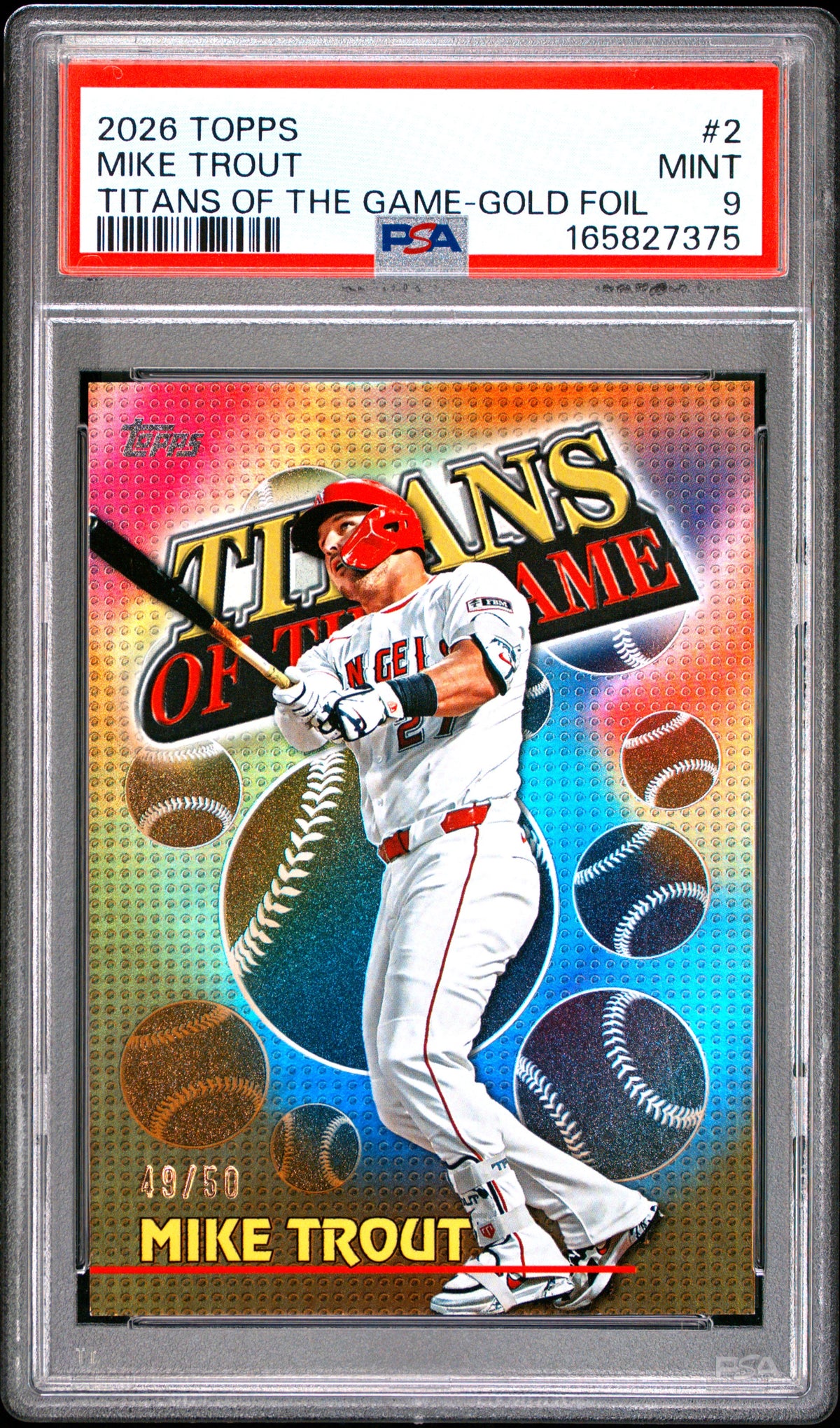 2026 Topps Titans of the Game Gold Foil /50 #2 Mike Trout PSA 9