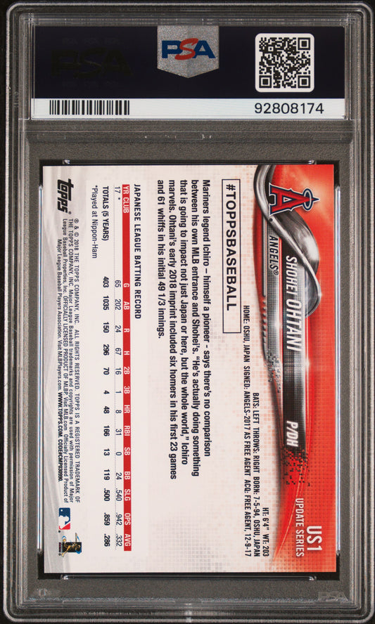 2018 Topps Update Pitching In Red Jersey Shohei Ohtani #US1 PSA 10 (92808174)