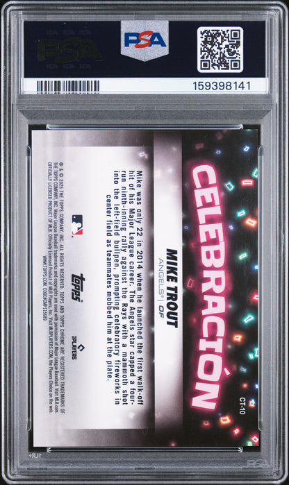 2025 Topps Chrome Update Celebracion Green Refractor /99 #CT-10 Mike Trout PSA 9