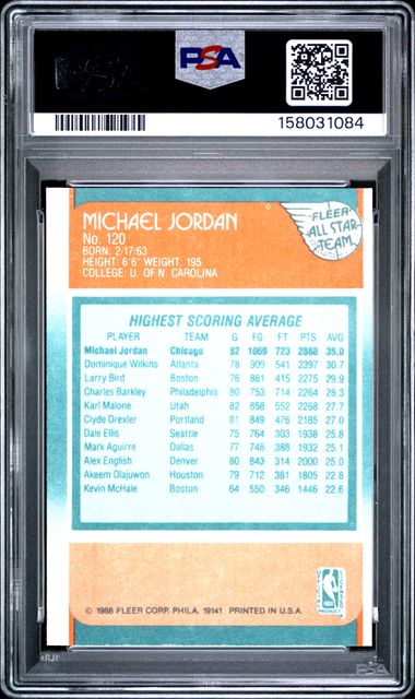 1988 Fleer All-Stars #120 Michael Jordan PSA 8 - Back