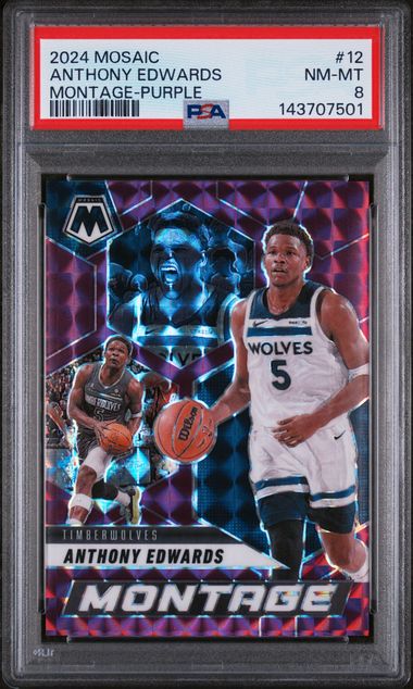 2024 Panini Mosaic Montage Purple /99 #12 Anthony Edwards PSA 8 - Front