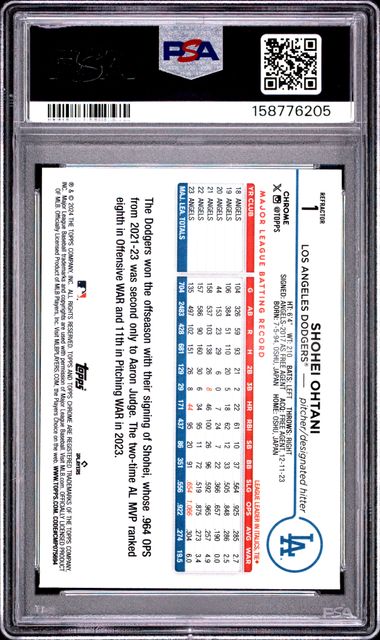 2024 Topps Chrome Refractor #1 Shohei Ohtani PSA 10 - Back