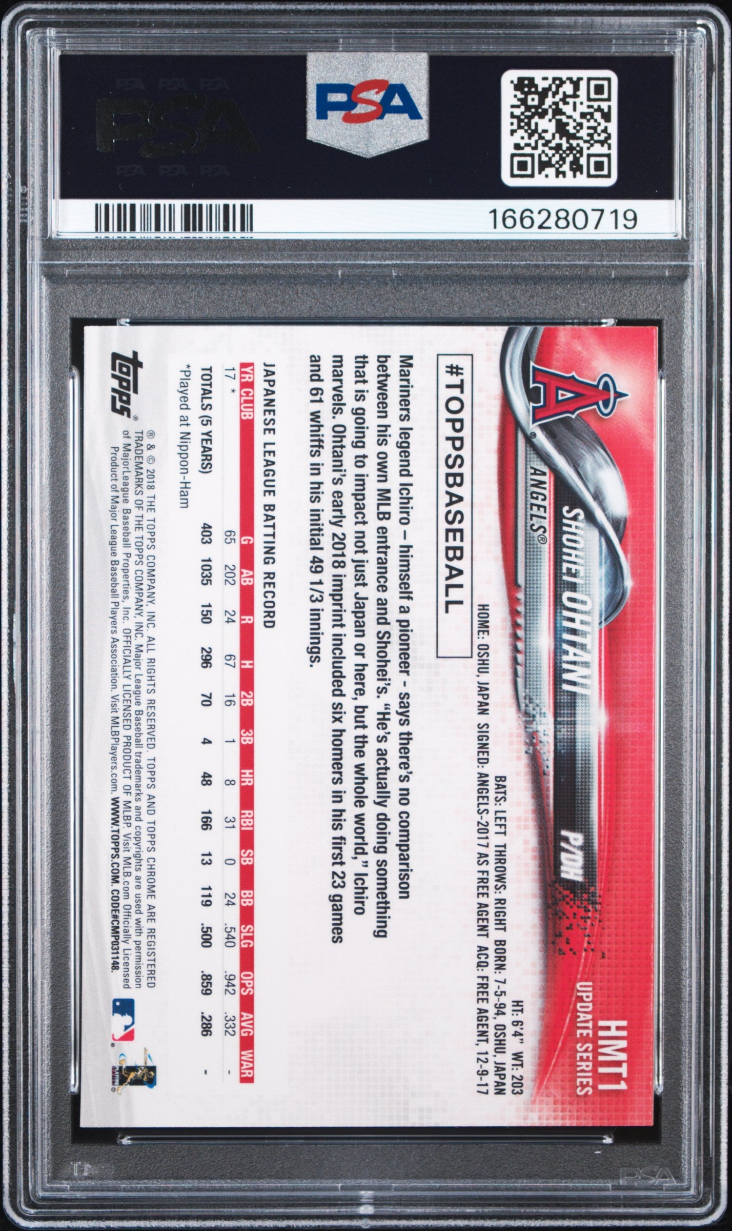 2018 Topps Chrome Update #HMT1 Shohei Ohtani PSA 10