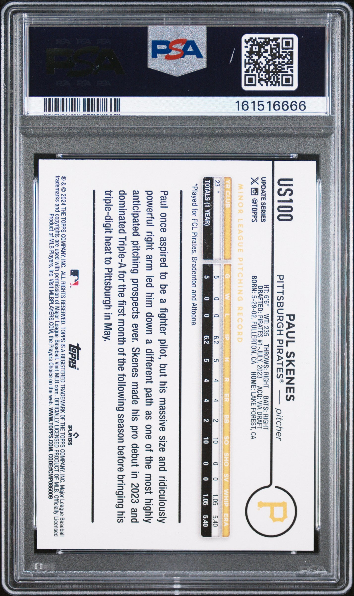 2024 Topps Update #US100 Paul Skenes PSA 9