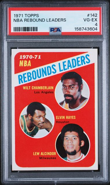 1971 Topps NBA Rebound Leaders #142 Wilt Chamberlain / Elvin Hayes / Lew Alcindor PSA 4 - Front
