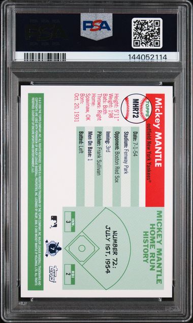 2006 Topps Mantle Home Run History #72 Mickey Mantle PSA 10 - Back