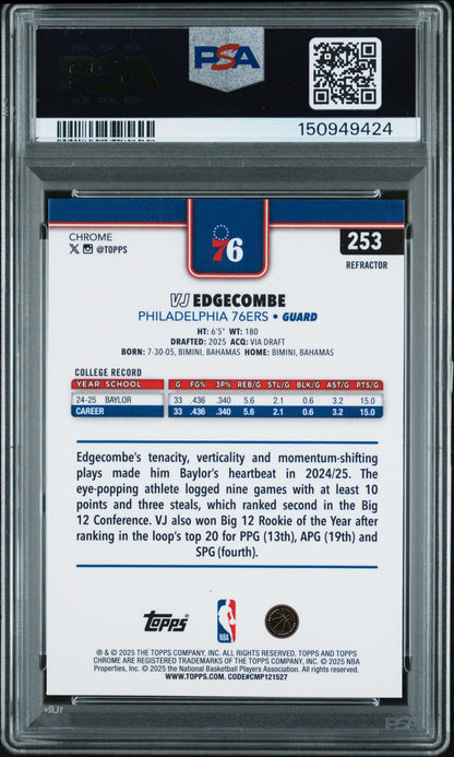 2025 Topps Chrome Refractor #253 VJ Edgecombe PSA 9