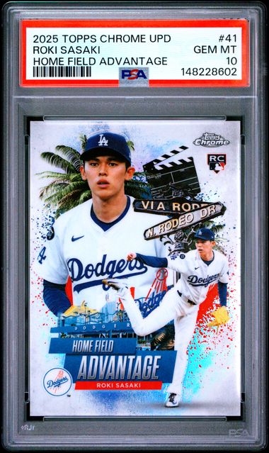 2025 Topps Chrome Update Home Field Advantage #41 Roki Sasaki PSA 10 - Front