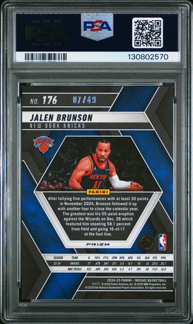 2024 Panini Mosaic Orange Ice /49 #176 Jalen Brunson PSA 9 - Back