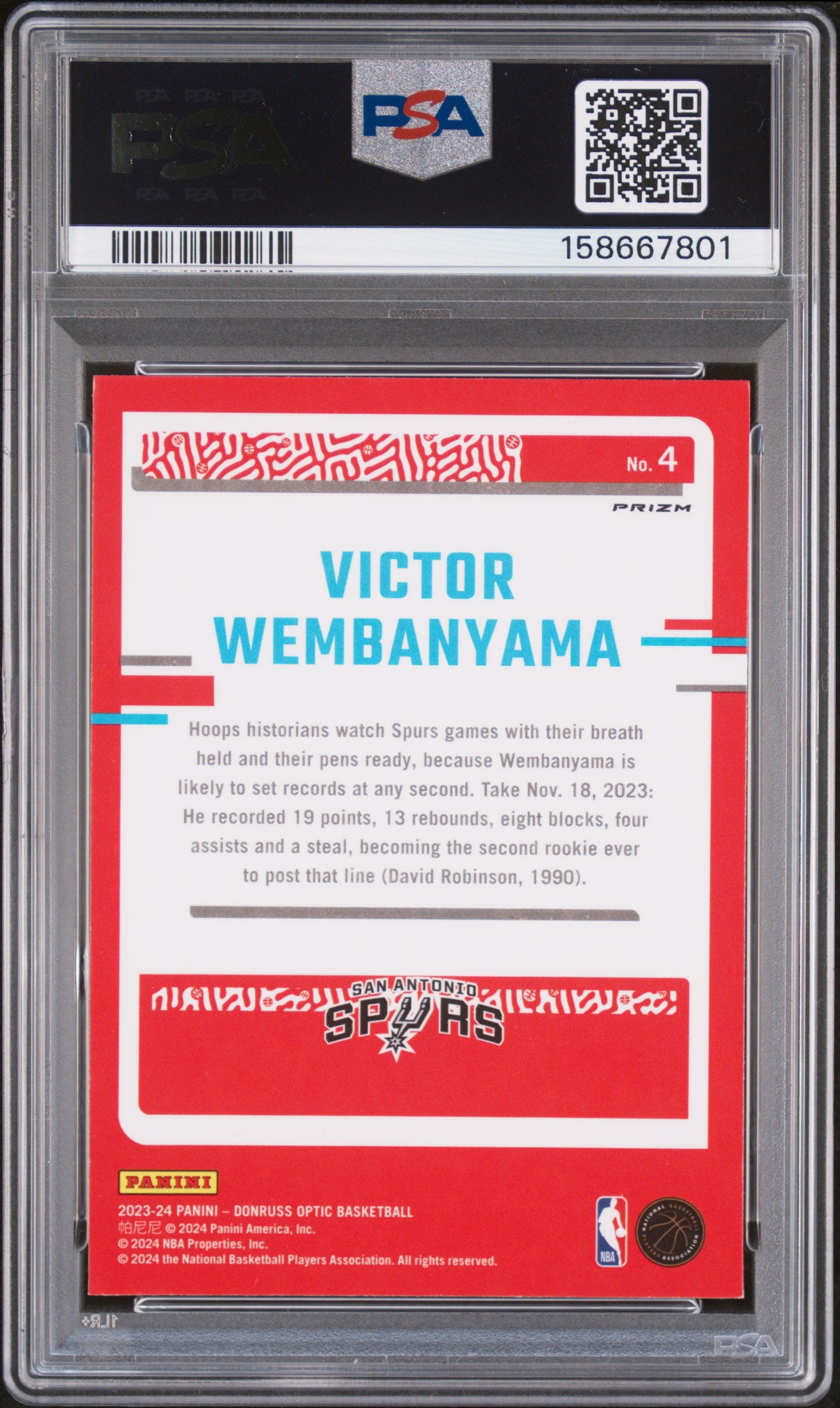 2023 Panini Donruss Optic The Rookies Holo #4 Victor Wembanyama PSA 9