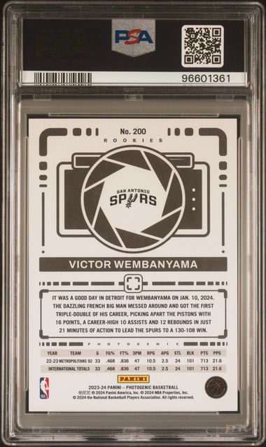 2023-24 Panini Photogenic Victor Wembanyama PSA 10