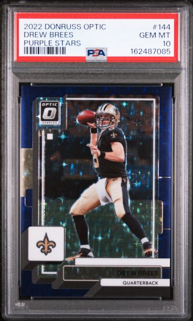 2022 Panini Donruss Optic Purple Stars /15 #144 Drew Brees PSA 10 - Front