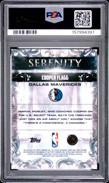 2025 Topps Chrome Serenity #SY-11 Cooper Flagg PSA 10 - Back