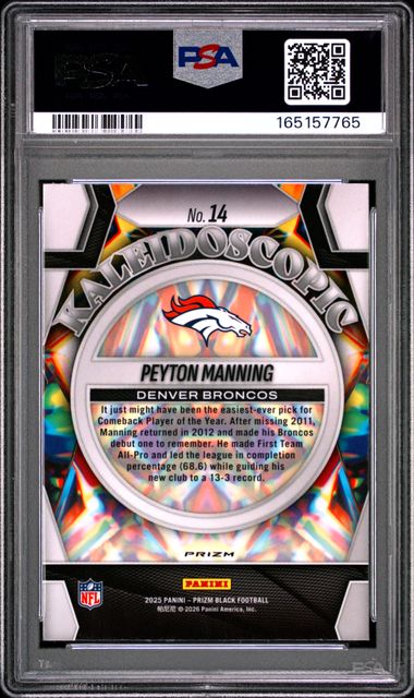 2025 Panini Prizm Black Kaleidoscopic Silver Prizm #14 Peyton Manning PSA 10 - Back