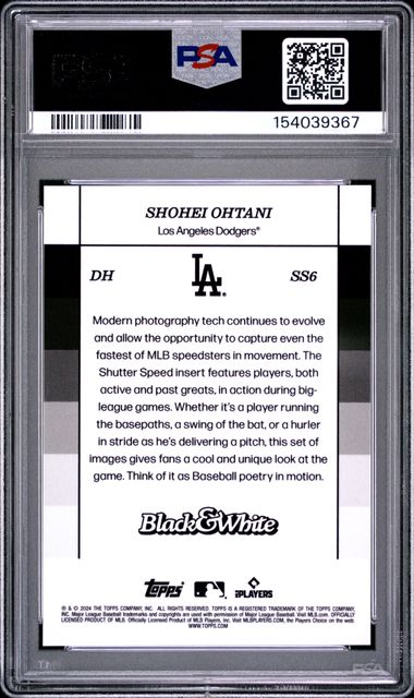 2024 Topps Black & White Shutter Speed #SS6 Shohei Ohtani PSA 10 - Back
