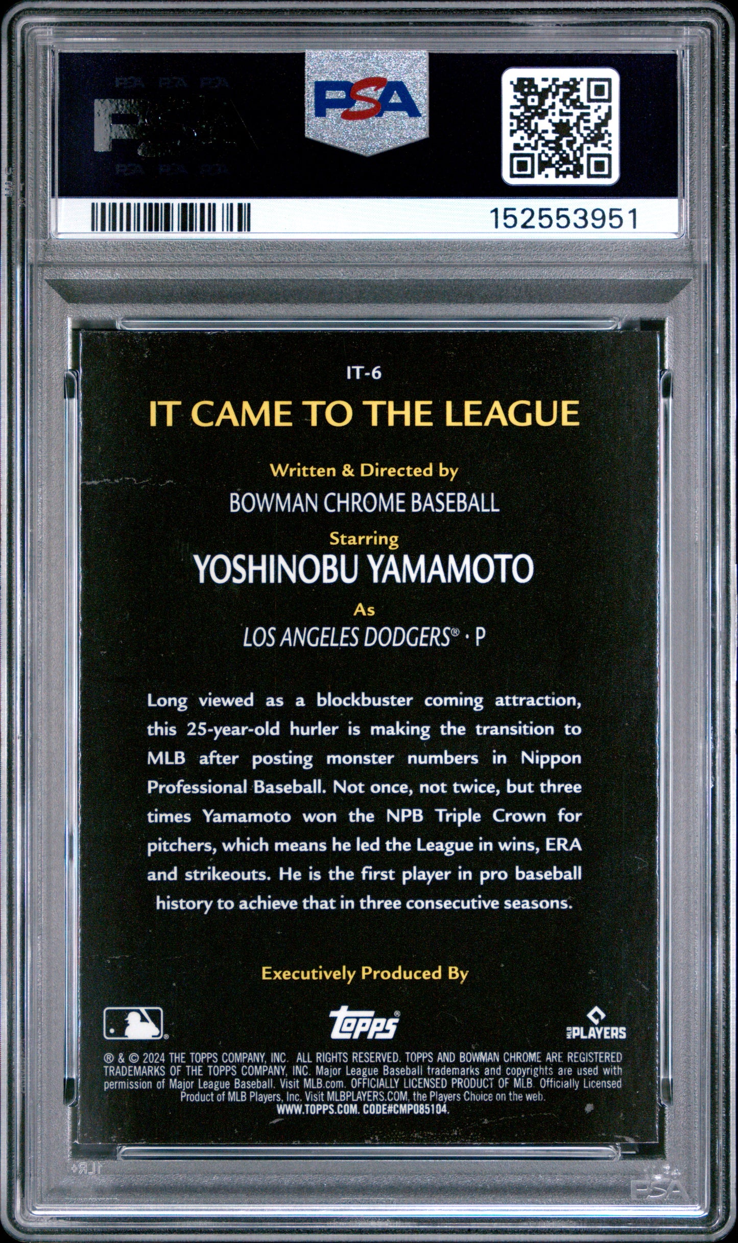 2024 Bowman Chrome It Came To The League #IT6 Yoshinobu Yamamoto PSA 9
