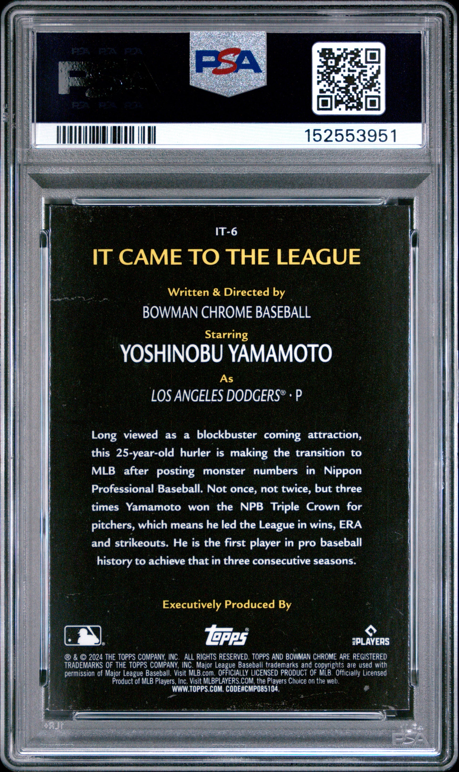 2024 Bowman Chrome It Came To The League #IT6 Yoshinobu Yamamoto PSA 9