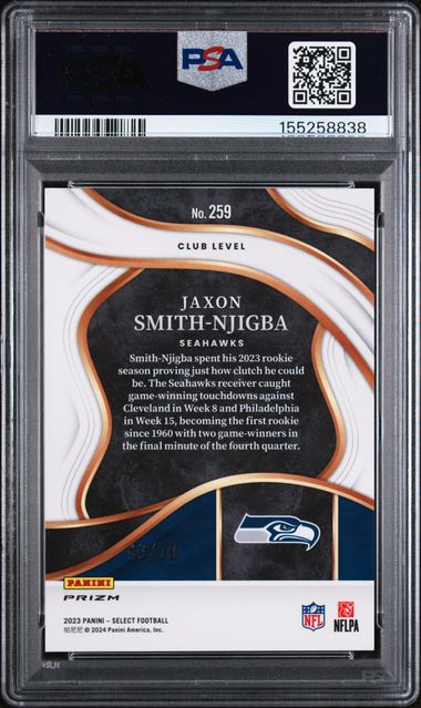 2023 Panini Select Dragon Scale Prizm /70 #259 Jaxon Smith-Njigba PSA 10 - Back