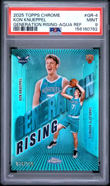 2025 Topps Chrome Generational Rising Aqua Refractor /199 #GR-4 Kon Knueppel PSA 9 - Front
